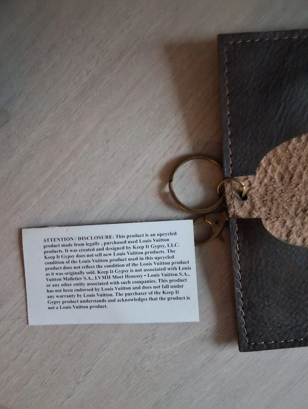 Trendy Upcycled Leather Keychain/Card Holder with Embossed Leather Emblem - NWT